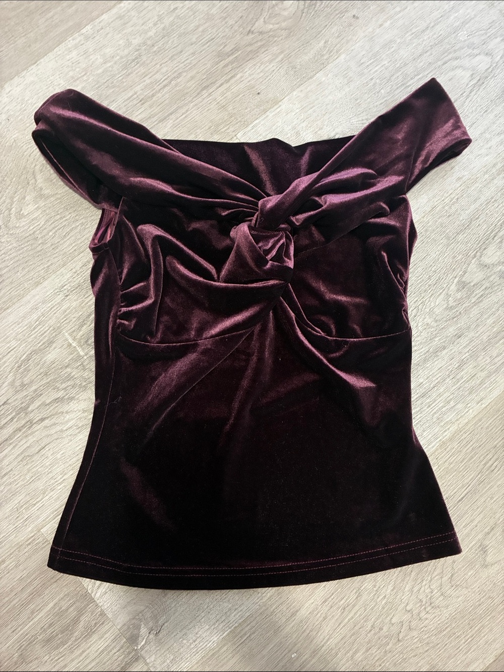 Vici Off Shoulder Velvet Twist Top in Burgundy